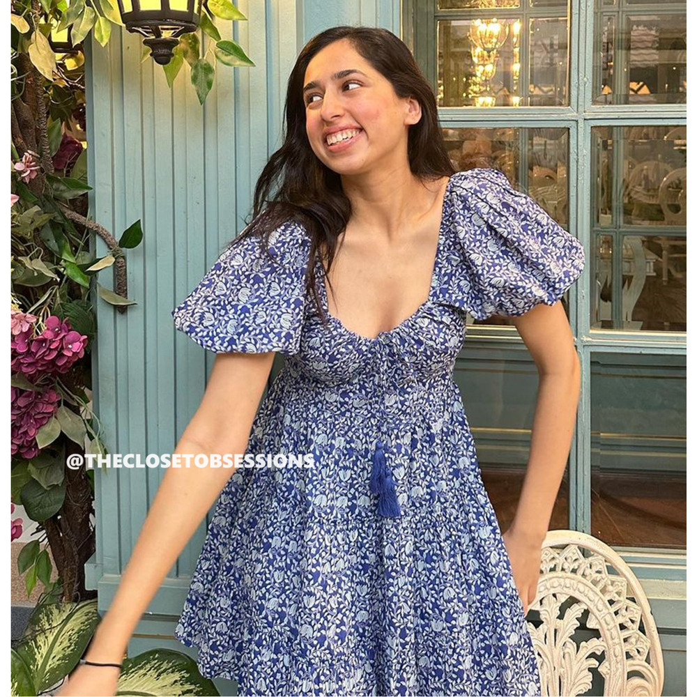 Zara NWT Blue White Cotton Floral Smocked Mini Dress M L - Picture 13 of 16